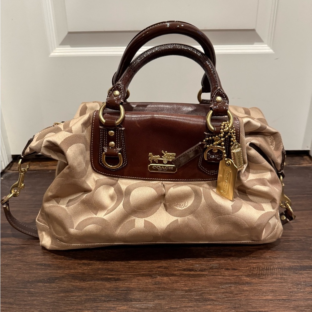 Coach Chocolate Brown and Beige logo Satchel
